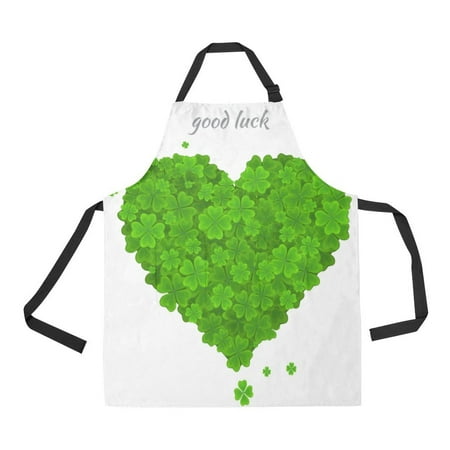 ASHLEIGH Green Heart Lucky Clover four leaf clover Apron for Women Men Girls Chef with Pockets Ireland Symbol Love Adjustable Bib Apron Kitchen for Cooking Baking Gardening