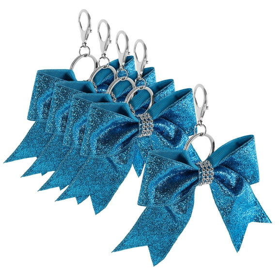 FRCOLOR 5pcs Fashion Rhinestone Bow Keychain Trendy Cheerleader Inspired Bag Charm Cute Bowknot Keyring For Purse Handbag Wallet Car Key Hanging Chain For Travel Party