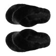 thumbnail image 2 of Women Fuzzy Slippers Open Toe Cross Band Style Warm Soft Artificial Wool Womens House Slippers for Bedroom Home, 2 of 5