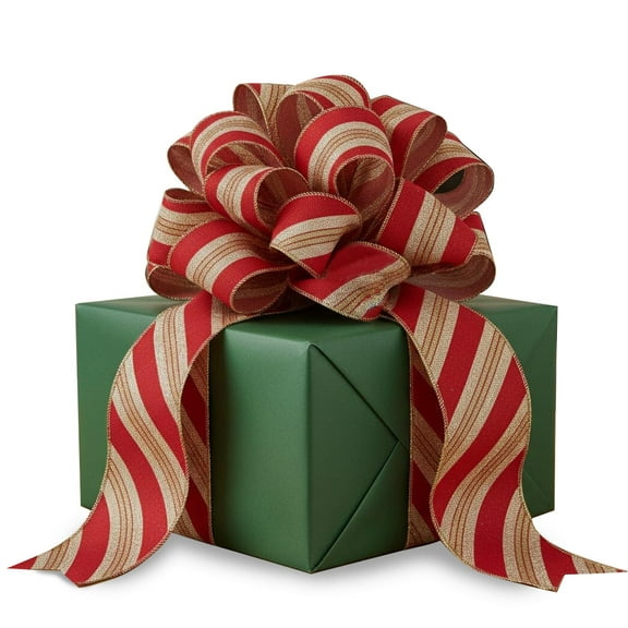 Red Gold Striped Wired Ribbon - 2 1/2" x 10 Yards, Christmas Tree Ribbon, Gift Basket, Wreath, Swag, Garland, Boxing Day, New Year's Eve, Anniversary