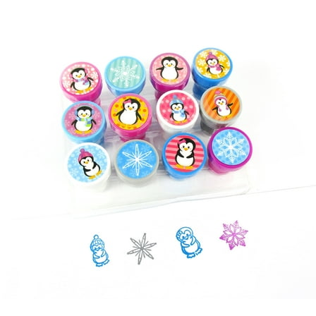 Penguins 12 Pcs Stamp Kit for Kids Self-Inking Stamps, Stocking Stuffers, Christmas, Party Favors