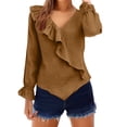 thumbnail image 2 of Young Womens Clothes Kelon Ladies Tops and Blouses Long Sleeve V Neck Linen Cotton Dressy Casual Work Blouses Fashion Boho Clothes, XL, 2 of 6