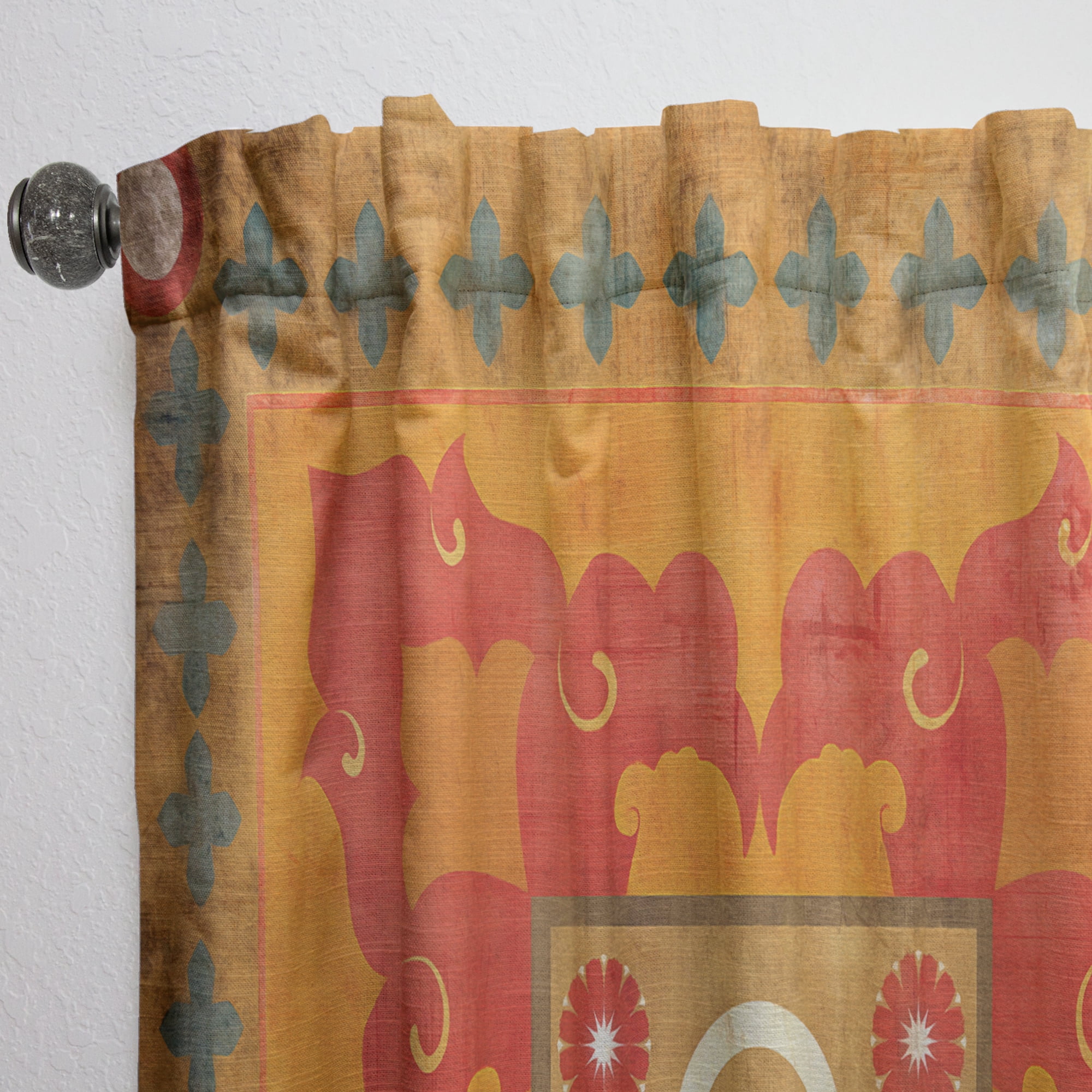 Designart 'Orange Moroccan Tiles Collage III' Bohemian & Eclectic Curtain Panel