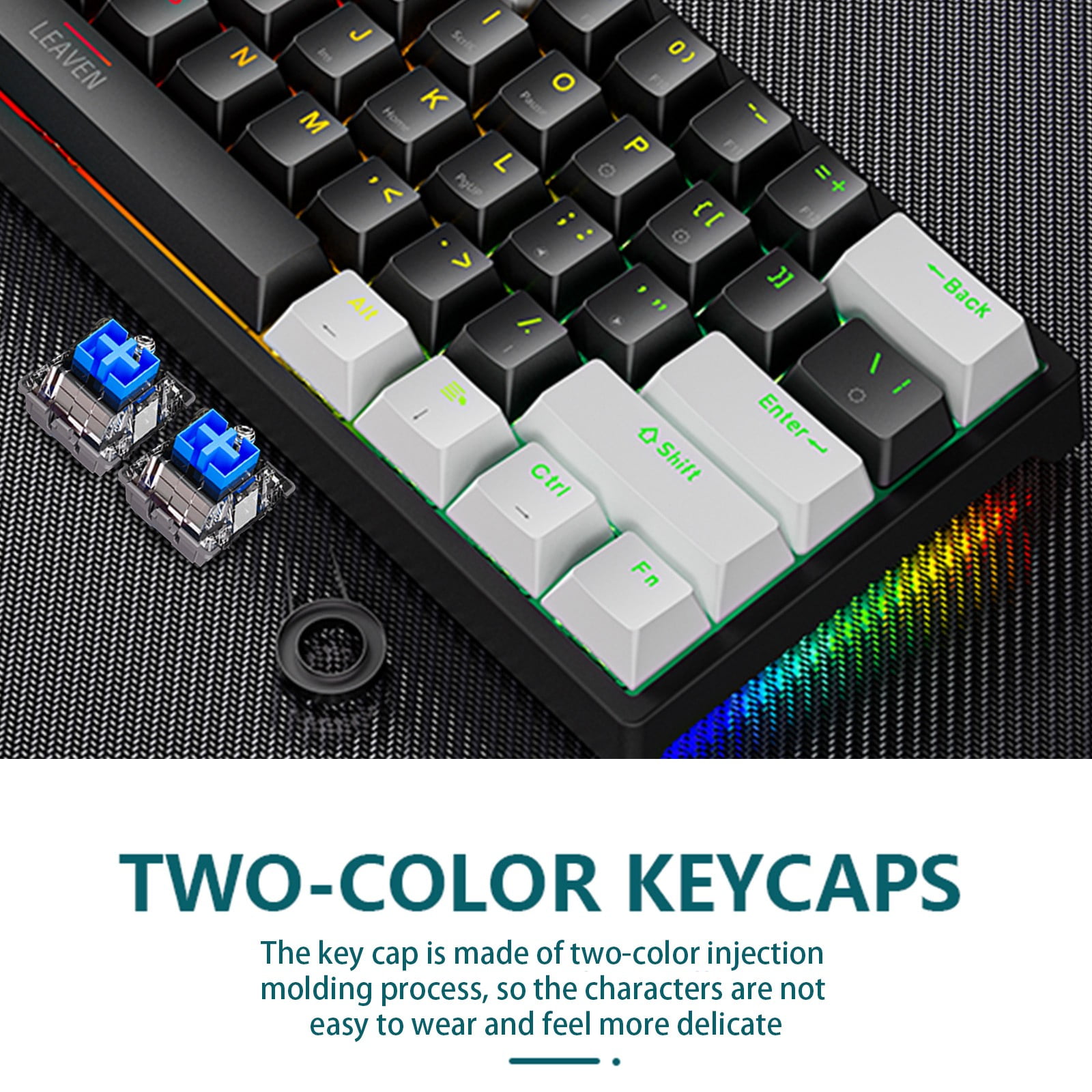 Augper Wired 60% Mechanical Gaming Keyboard RGB Backlit Compact 61 Keys Keyboard With Blue Switches For Windows PC