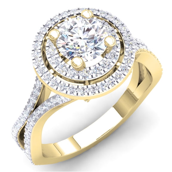 Dazzlingrock Collection 1.50 Carat (ctw) 14K Round White Cubic ZIrconia Bridal Halo Engagement Ring, Yellow Gold, Size 5