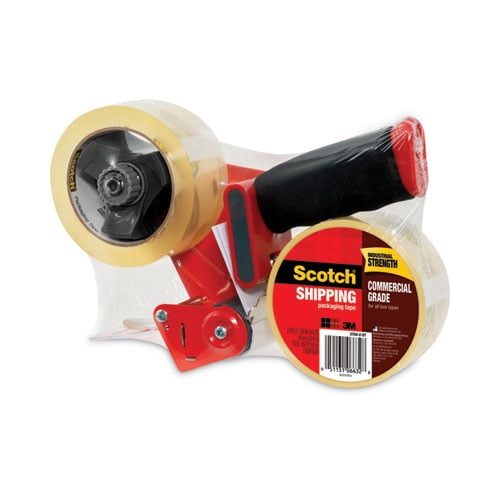 Packaging Tape Dispenser With Two Rolls Of Tape, 3" Core, For Rolls Up To 0.75" X 60 Yds, Red | Bundle of 10 Packs