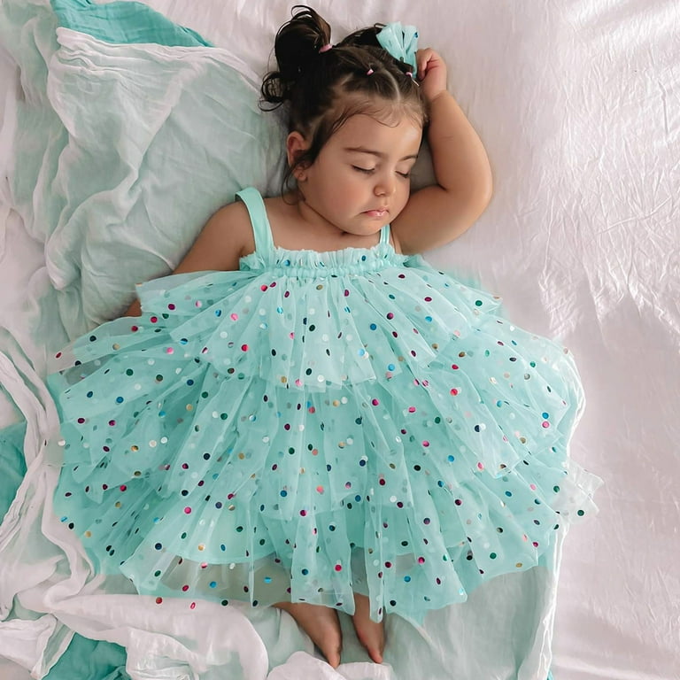 Tisuna Mardi Gras Mesh Dress For Girls Toddler Polka Dot Print Sleeveless Suspender Dresses With Multi Layered Cute Lightweight Girls Summer Dress