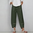 thumbnail image 2 of VBVC Women's Cotton-Linen Cropped Pants,Crochet Lace Trim Trousers For Women,Ladies Tulip Hem Boho Casual Pants with Pockets,Army Green,S-3XL, 2 of 8