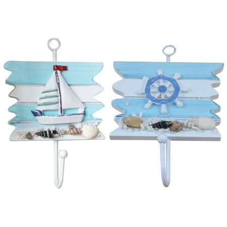 

Salinist 2Pcs Mediterranean Style Wooden Hook Creative Hook Wall Hanger Decorative Hook (Sailboat Style and Rudder Style)