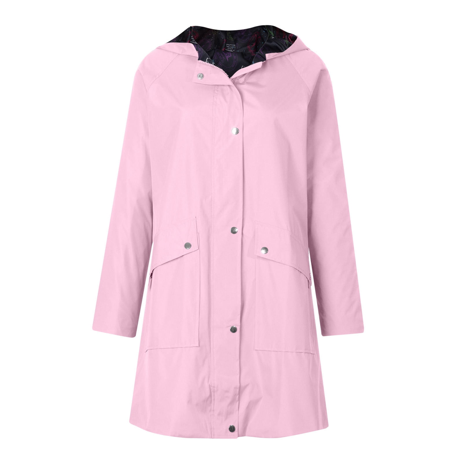 Ikevan Women Coat Trench MidLength Solid Color Beltless Loose with