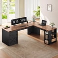 thumbnail image 6 of 67" L Shaped Computer Desk with 3 Drawers and Storage Shelves, Farmhouse Corner Office Desk, Home Office Desk, 6 of 7
