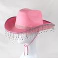 thumbnail image 5 of Happydeer Rhinestone Cowgirl Hat Retro Western Style with Adjustable Tie Fringed Rhinestone Hat for Cosplay Parties (Pink), 5 of 13