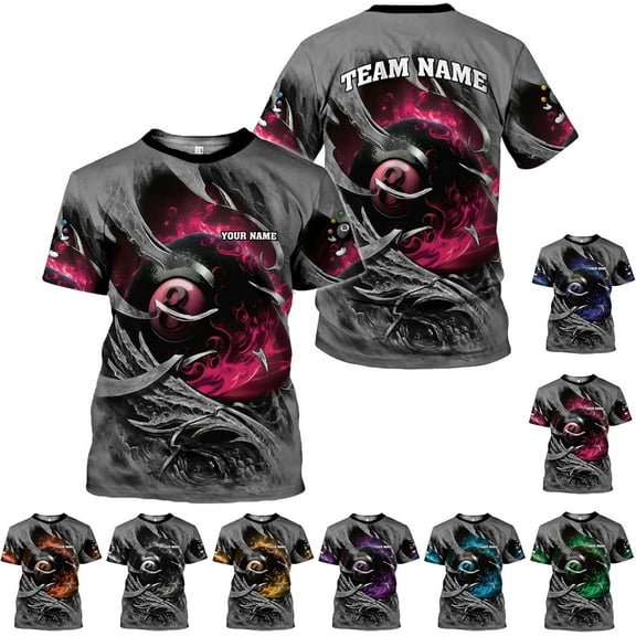 Custom 3D Billiard Shirt for Men Women Personalized Pool Player Team Apparel with 8 Ball Flag Design Gift to Billiard Lovers (Pink, S)