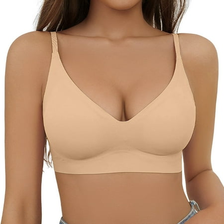 Riforla Women s Comfortable Sexy and Traceless Ice Silk Top Brace with Less Steel Rims and Adjustable Bra Bras for Women Beige L