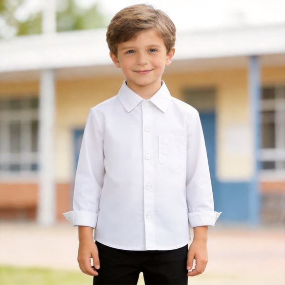 Boys Girls White Dress Shirts Button Down Shirt Long Sleeve Formal School Uniform Shirts 3T