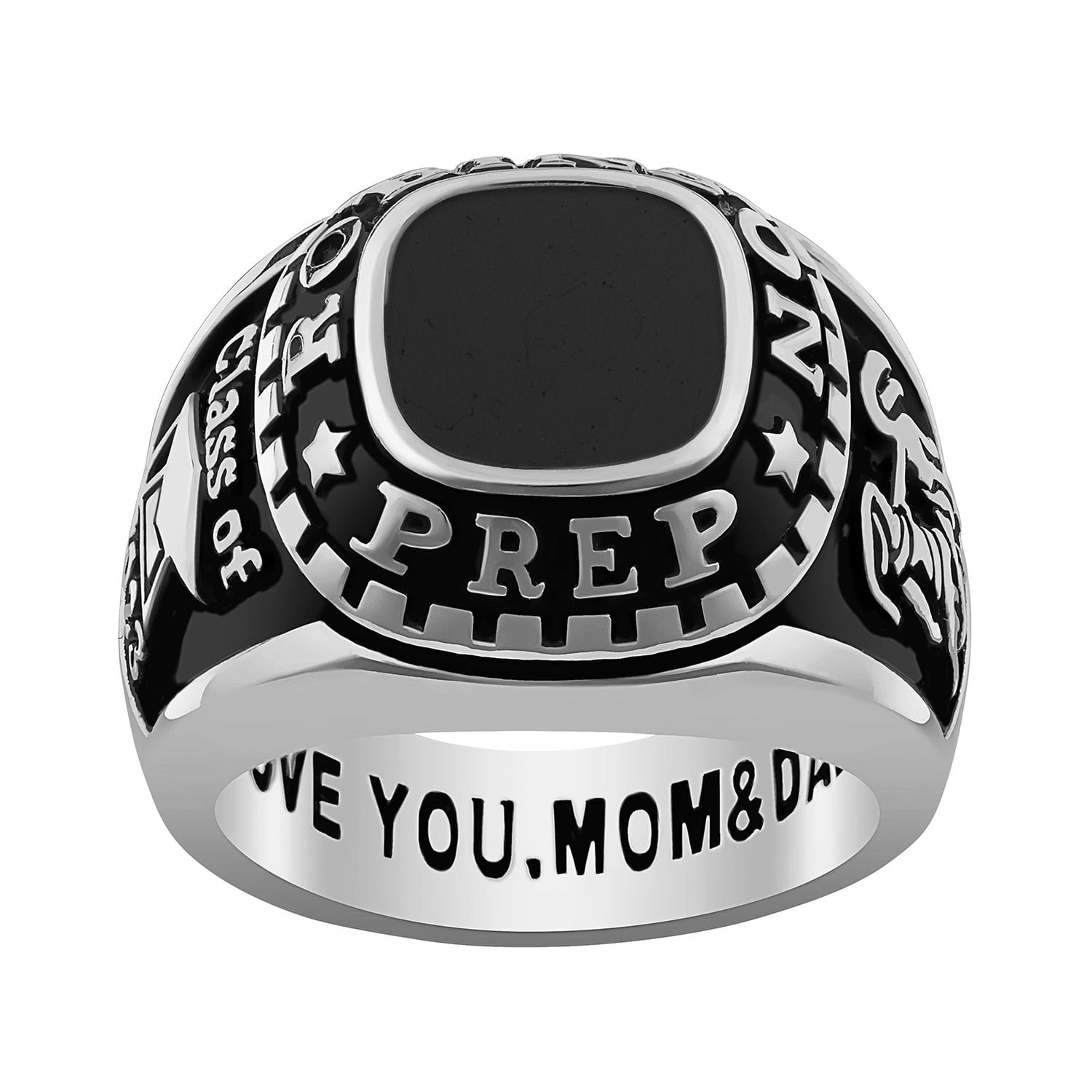 Order Now for 2025 Graduation, Freestyle Women's Class Ring - Onyx, Carnelian, Lapis, Mother of Pearl Genuine Stone, Personalized, High School or College Graduation