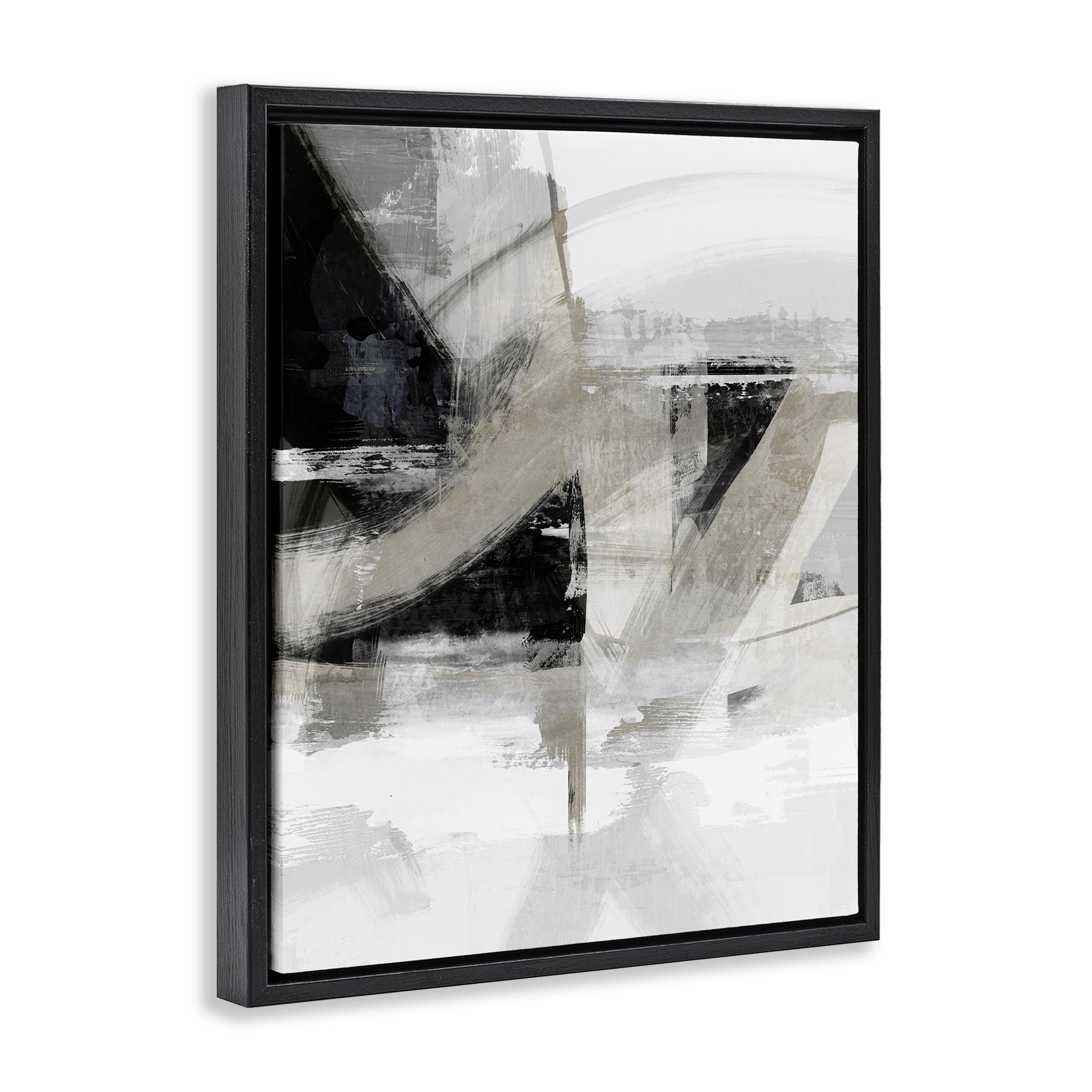Stupell Industries Neutral Urban Complex Abstract Painting Black Floater Framed Canvas Art Print Wall Art, 25 x 31