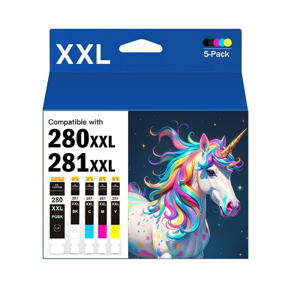PGI-280XXL/CLI-281XXL Ink Cartridge Replacement for Canon 280 281 Ink Cartridges for Canon TR8620a TR8520 TR8620 TR8600 TR7520 TS6120 TS6220 TS9120 TS6320 Printer (PGBK & BK/C/M/Y 5 Pack Combo)