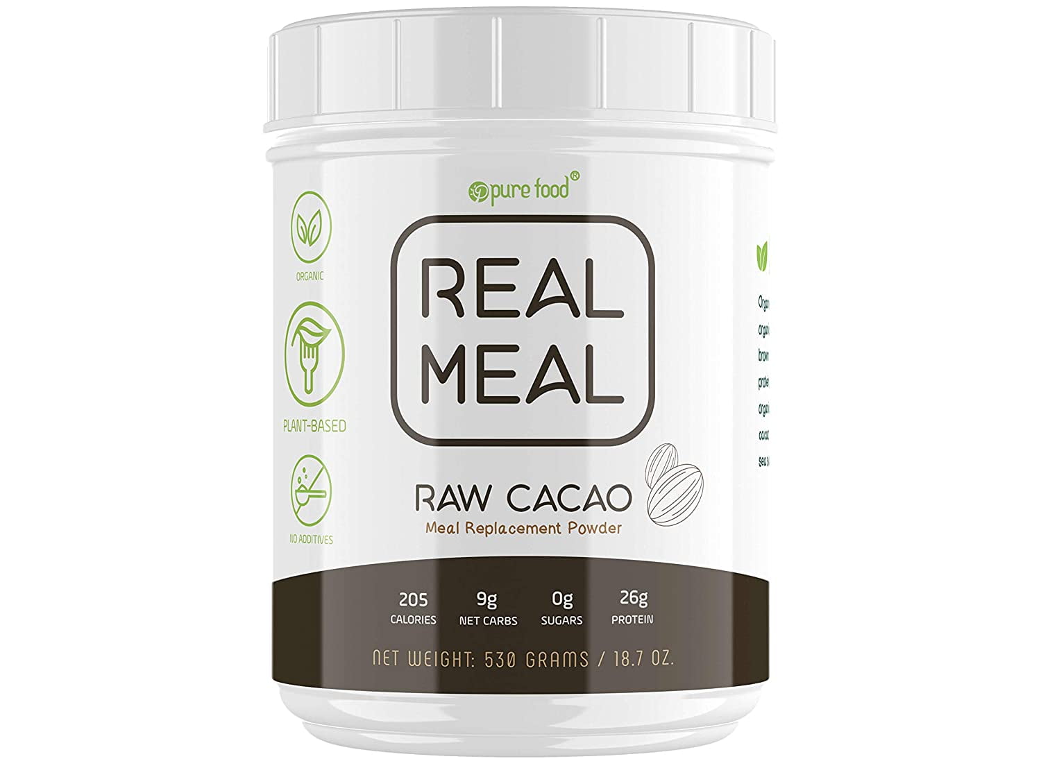 Pure Food Real Meal Replacement Powder Organic, All Natural, Plant