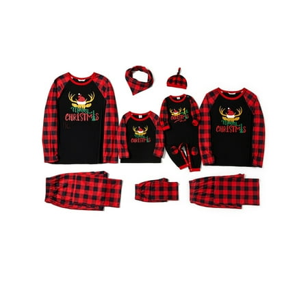 

Xingqing Matching Family Pajamas Set My 1st Christmas Letter Print Tops Plaid Pants for Adult Kids Baby Sleepwear