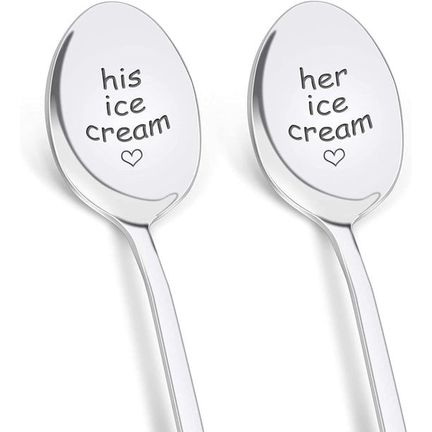 Ideas de regalos para parejas para marido, esposa, aniversario de boda, compromiso, 2 piezas, cuchara de helado para él y para ella, regalos para ella, parejas