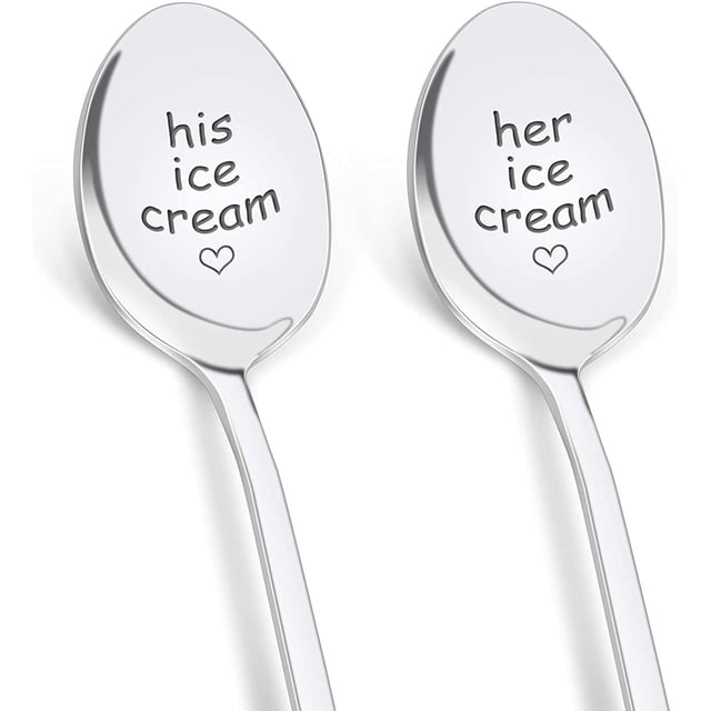 Ideas de regalos para parejas para marido, esposa, aniversario de boda, compromiso, 2 piezas, cuchara de helado para él y para ella, regalos para ella, parejas