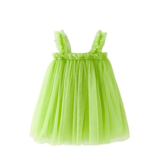 Vestido sin mangas de cuello redondo para niña, vestido navideño de color liso sin tirantes, vestido de princesa de malla abullonada, vestido de tirantes para niña, vestido festivo, vestido sin mangas
