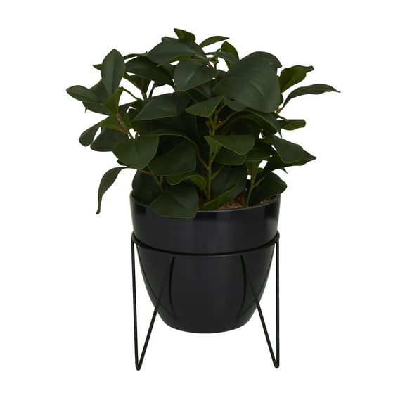 DecMode 15" Artificial Eucalyptus Plant in Realistic Leaves and Metal Stand and Black Pot