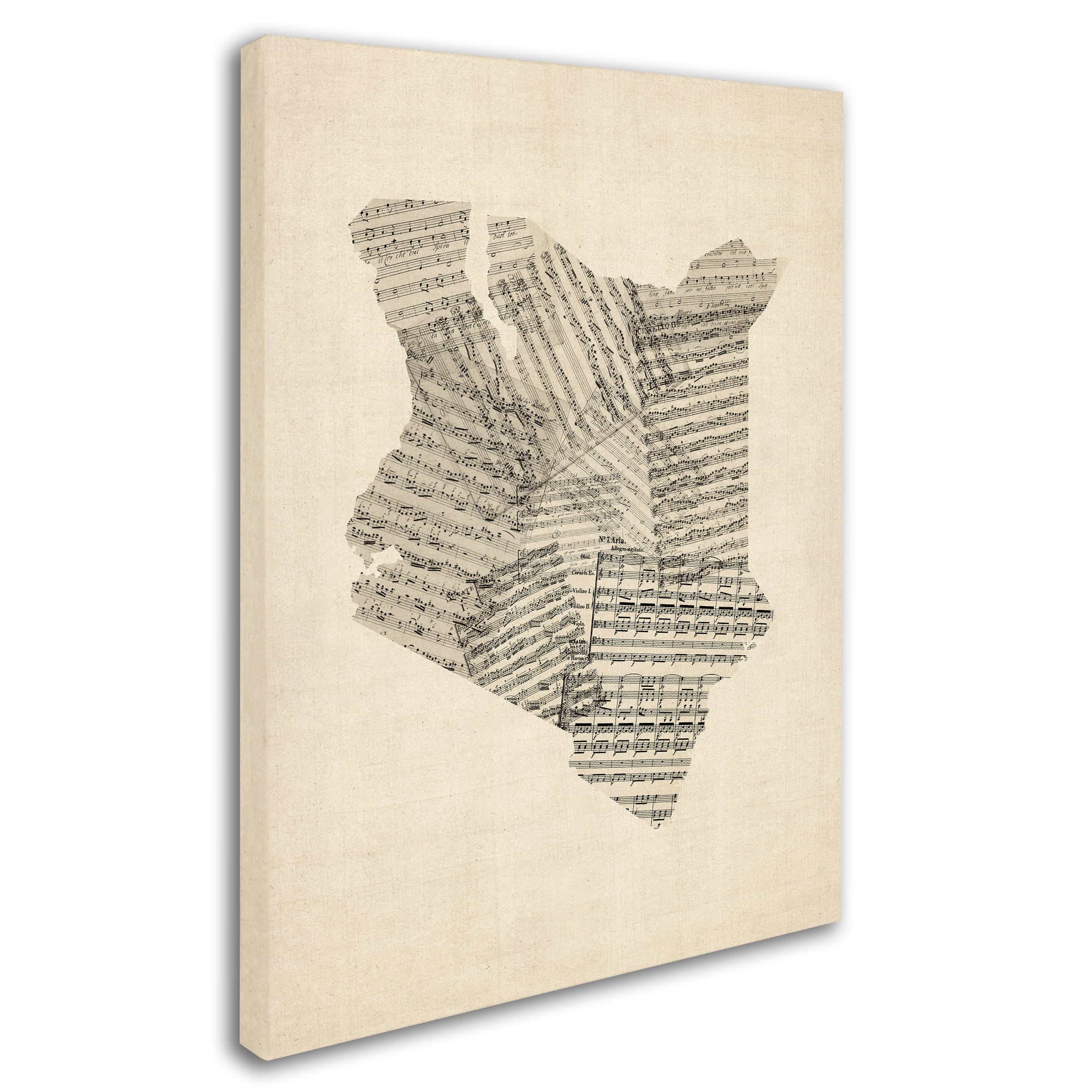 Trademark Fine Art "Old Sheet Music Map of Kenya" Canvas Art by Michael Tompsett