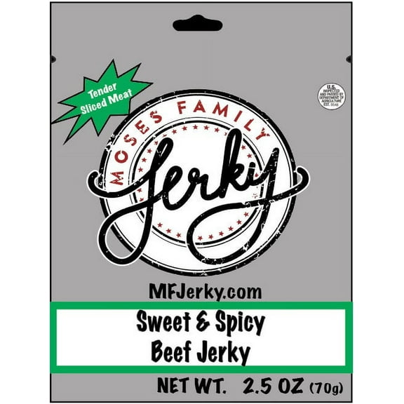 Moses Family Jerky, Sweet and Spicy Beef Jerky, 2.5 Ounce, Tender Sliced Meat