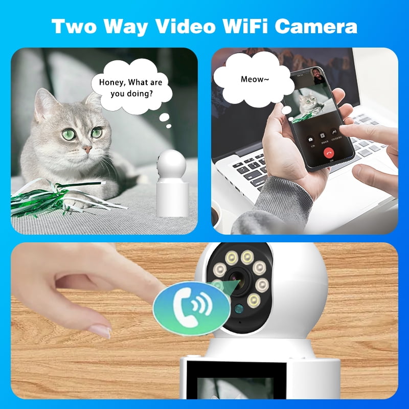 Two-Way Video Calling Camera with Screen, 2K Indoor Security for Baby and Elder, 2.4G WiFi Pet Monitor with Night Vision