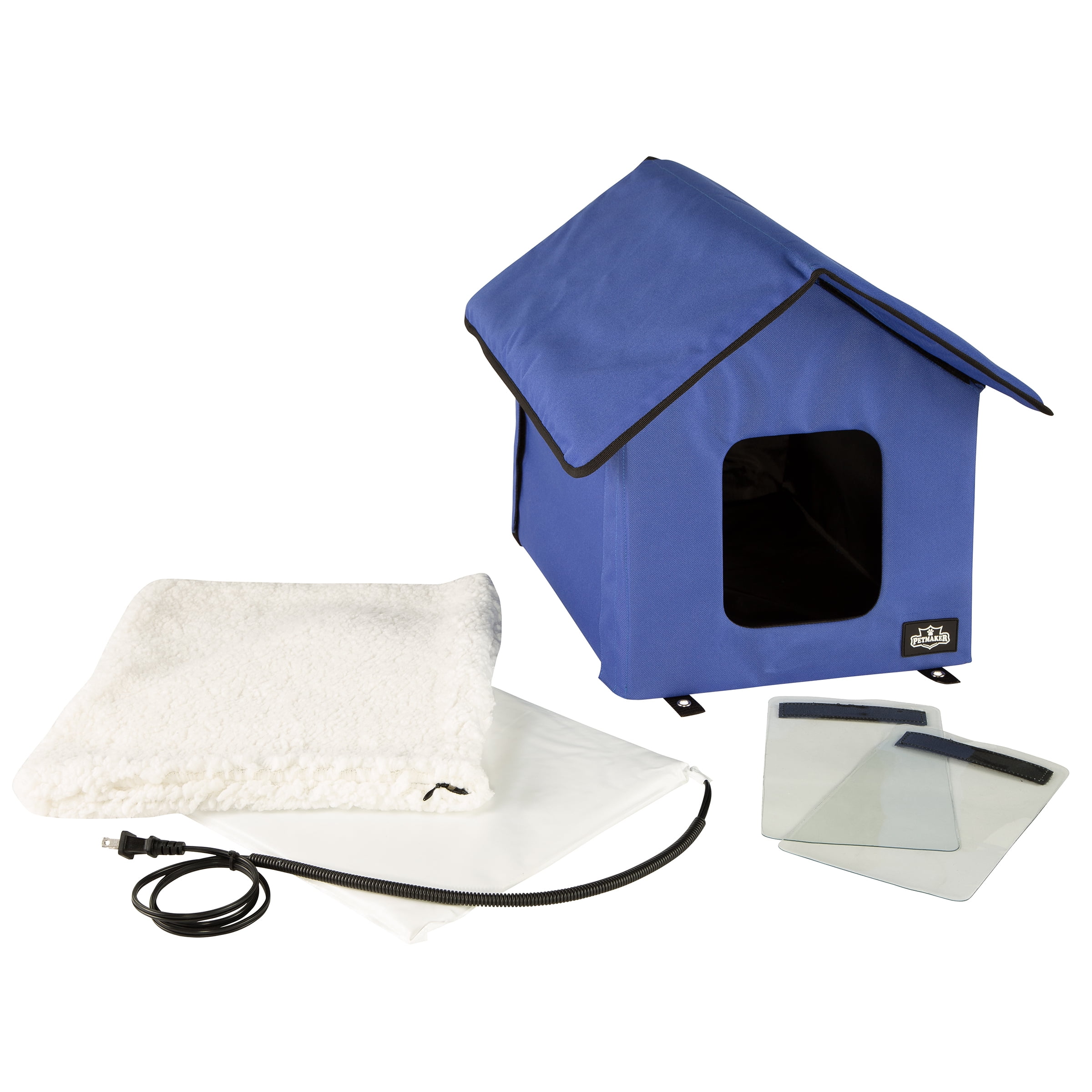 PETMAKER Heated Cat House with Heating Pad and Sherpa Cover (Blue)