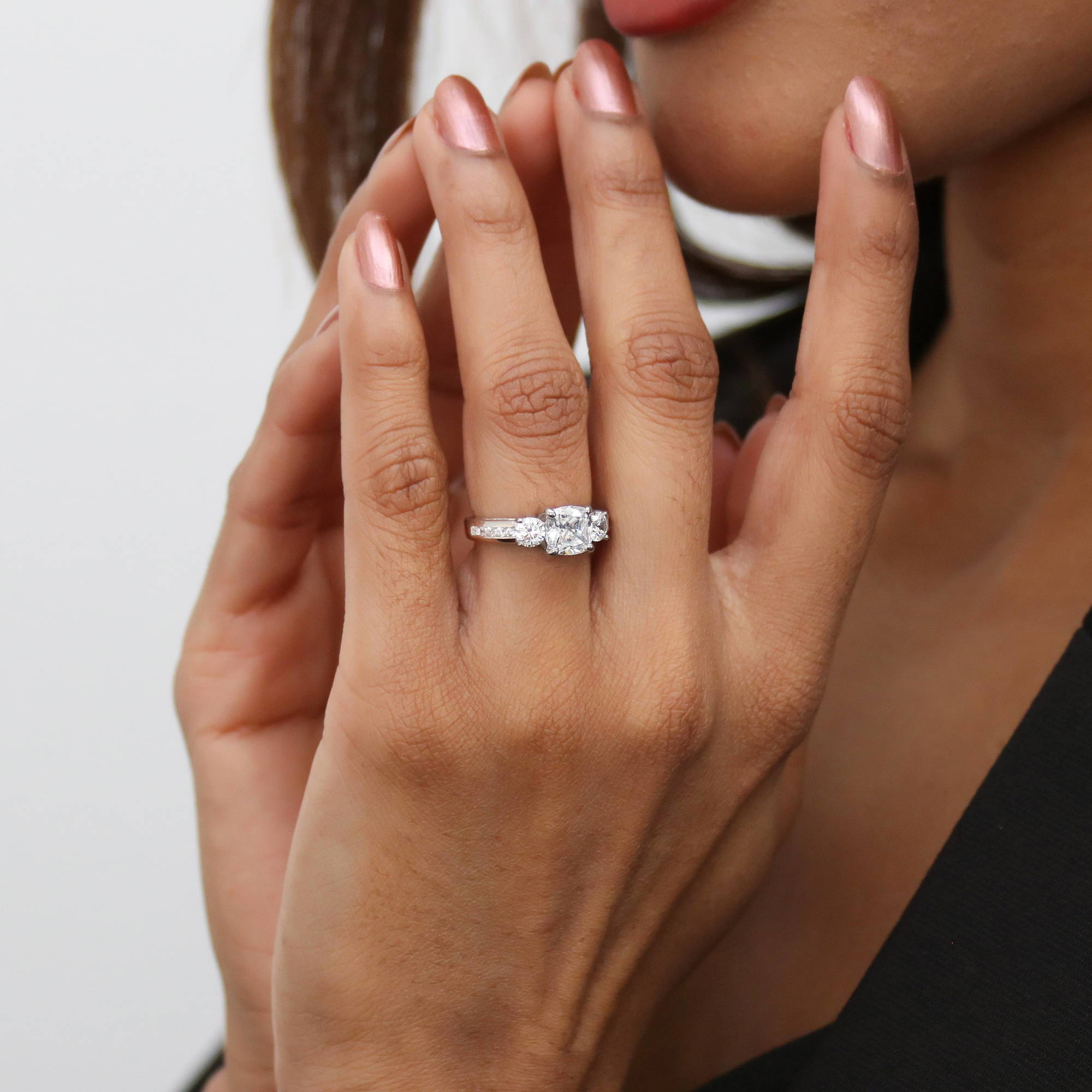 BERRICLE Sterling Silver 3-Stone Wedding Engagement Rings 1.5 Carat Cushion Cut Cubic Zirconia CZ Promise Ring for Women, Rhodium Plated Size 4.5