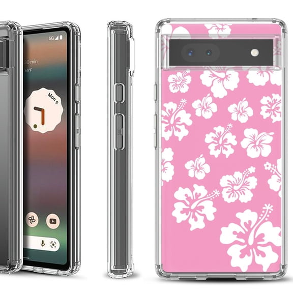 Shockproof Bumper Phone Case for Google Pixel 6a, by OneToughShield ® - Hibiscus Pink
