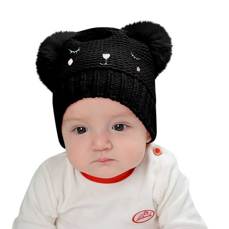 

QWERTYU Toddler Baby Kids Winter Beanie Newborn Infant Pompom Cap Knitted Ski Hat for Girl Boy 0-3Y One Size