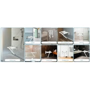 Folding Shower Seat White 14.5x 13.4 Inch , Wall Mounted Stainless Steel Shower Seats for Bathroom, Fold Down Shower Chair Shower Bench w/ Assist Garb Bar for Handicap Elderly Injury Senior