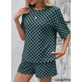 thumbnail image 6 of DOKOTOO Womens 2 Piece Outfits Casual Plaid Short Sets Lounge Beach Travel Short Sleeve Round Neck Tops Match High Waisted Shorts Summer Outfits, 6 of 8