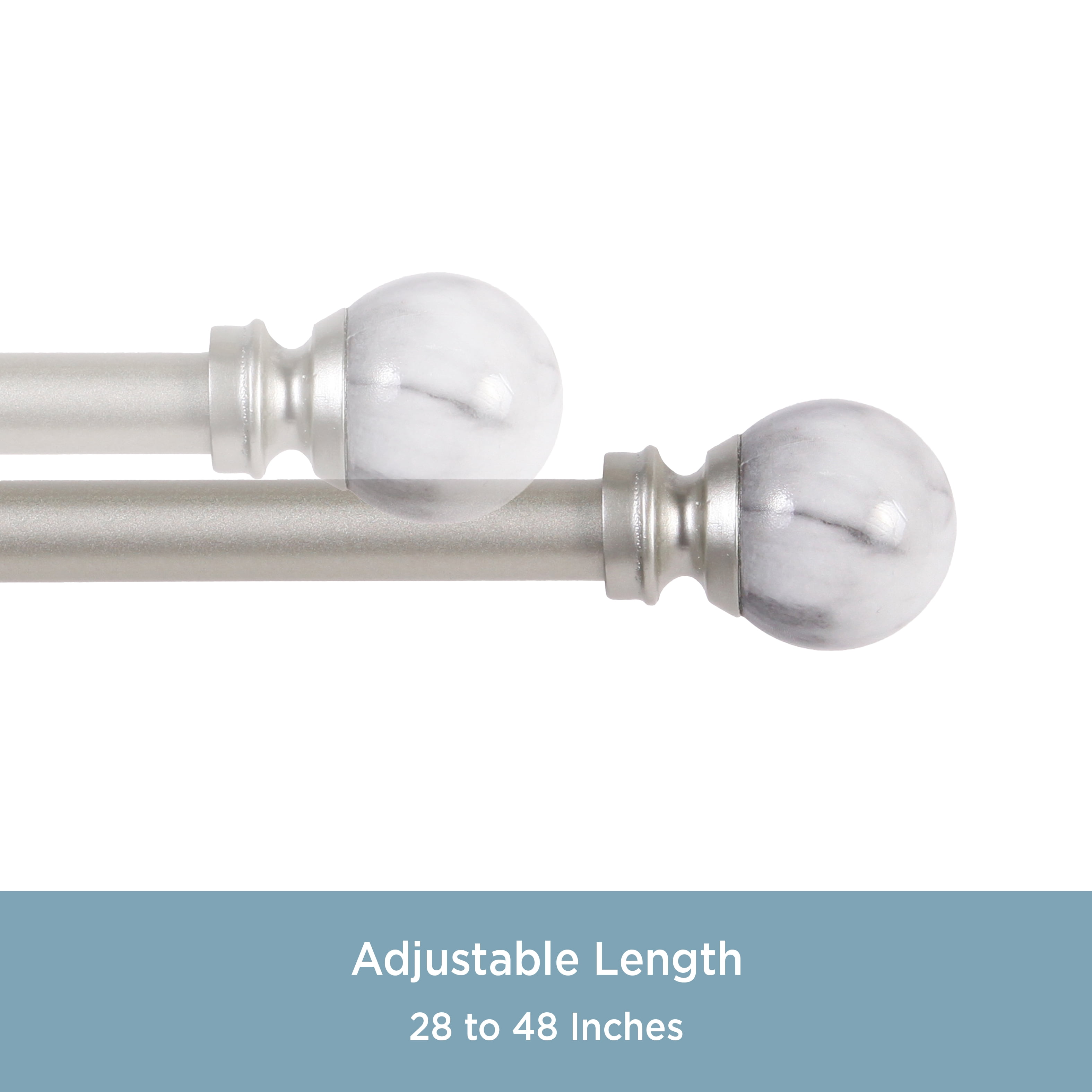 Kenney Jillian Petite Cafe Steel Decorative Window Curtain Rod, 28-48" Adjustable Length, 1/2" Dia., White Marble