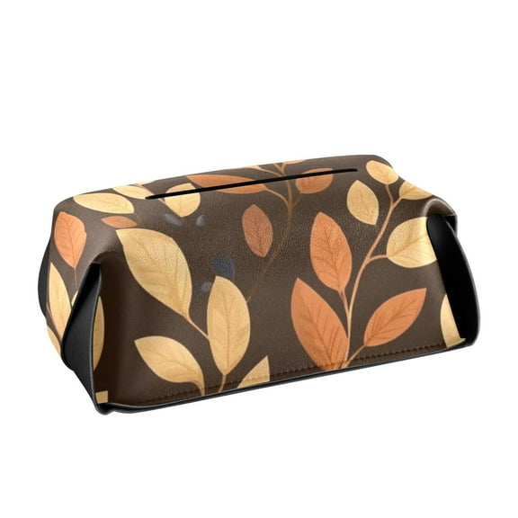 Brown Autumn Leaves Cartoon Tissue Box Cover Leather Square Rectangle Tissue Box Holder for Bathroom Living Room Desk Office Decor