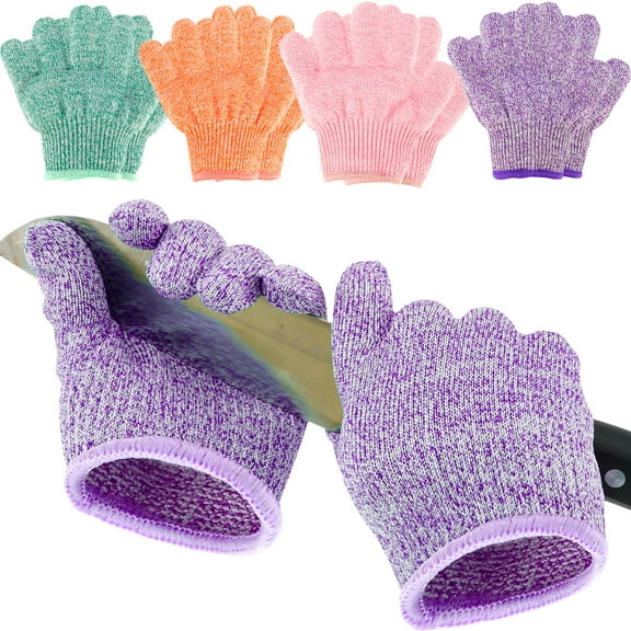 Toorise 4Pc Kids Cut Resistant Gloves Food Grade Level 5 Hand Protection, Safety Anti Cutting Gloves for Cooking Whittling Wood Carving Gardening and DIY