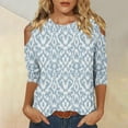 thumbnail image 2 of MIUOWANP Women's Fashion Printed T-shirt 3/4 Sleeves Blouse Round Neck Casual Tops Womens Comfortable and Casual for Women Clearance Sale Sky Blue M, 2 of 5