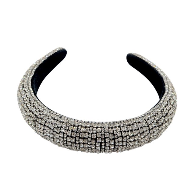 Sonducket Diademas con diamantes de imitación acolchados brillantes, tocados anchos, diademas lujosas de cristal completo, diadema para mujer en blanco y Accesorio para el cabello Plata