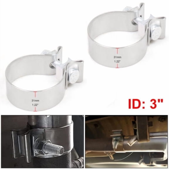 2pcs 3" Stainless Exhaust Lap Joint Clamp Butt Narrow Band Exhaust Seal Clamp