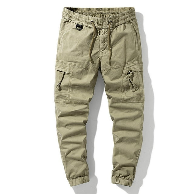 hoksml Men's Outdoor Hiking Tactical Pants Solid Color Zipper Pockets Elastic Waist Drawstring Full Length Cargo Pants Casual Military Combat Work Pants Summer Clearance