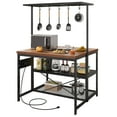 thumbnail image 4 of Kitchen Island Table with Storage Shelf and Power Outlet, Industrial Style Bakers Rack, 3 Tier Microwave Stand Oven Shelf, Metal Coffee Bar Side Table with Hooks, for Kitchen Dining Room Living Room, 4 of 9