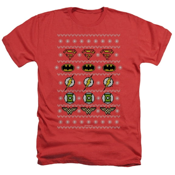 JLA Justice League Justice Shields ChristmaS/Sweater Adult Heather Red