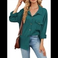 thumbnail image 3 of Blusas Informales de Larga Extragrandes con Botones y Cuello Halter para Mujer Azul Pavo Real XL, 3 of 10