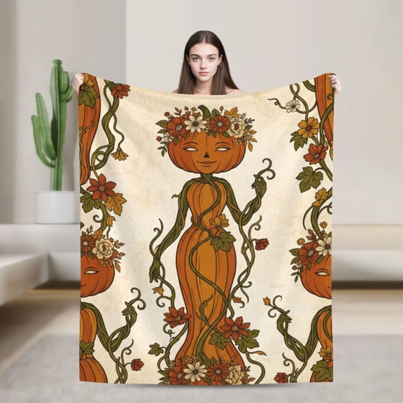 Pumpkin Throw Blanket, Fall Harvest Pumpkin Blanket for Thanksgiving Lovers, Soft Home Decor Throw for Couch Sofa Bed, Seasonal Gift 50x40