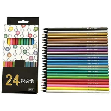 24 Count Metallic Colored Pencils Assorted Coloring Pencil Set Wooden Drawing Pencils For Kids Art Drawing Coloring Book