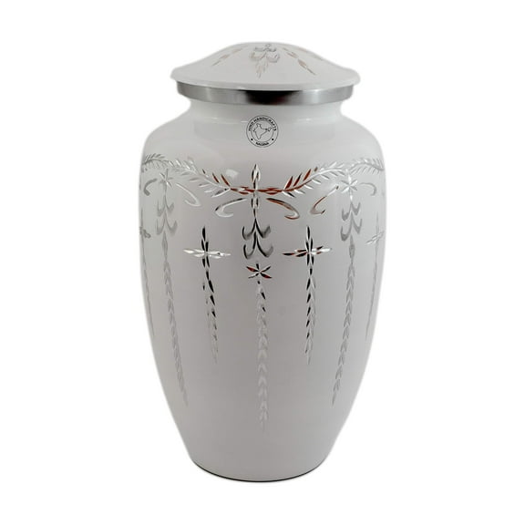Aluminium Cremation Urn for Human Ashes Adult - Handcrafted Funeral Memorial Ash Storage Urn - Affordable Urn - Bag Included (6.5" x 6.5" x 10.5" - 200lbs or 91kg, Matte White)
